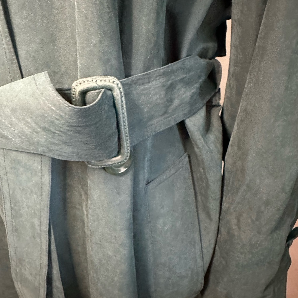 London fog, green suede, maxi, trenchcoat double breasted with belt 10 - Picture 4 of 9